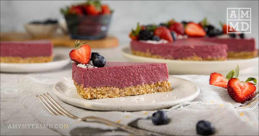 Slice of cheesecake - No Bake Mixed Berry Cheesecake - Amy Myers MD®