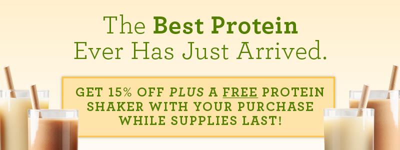 The Best Protein You've Ever Experienced Has Just Arrived. Get 15% off, plus a free protein shaker with your purchase! While supplies last.