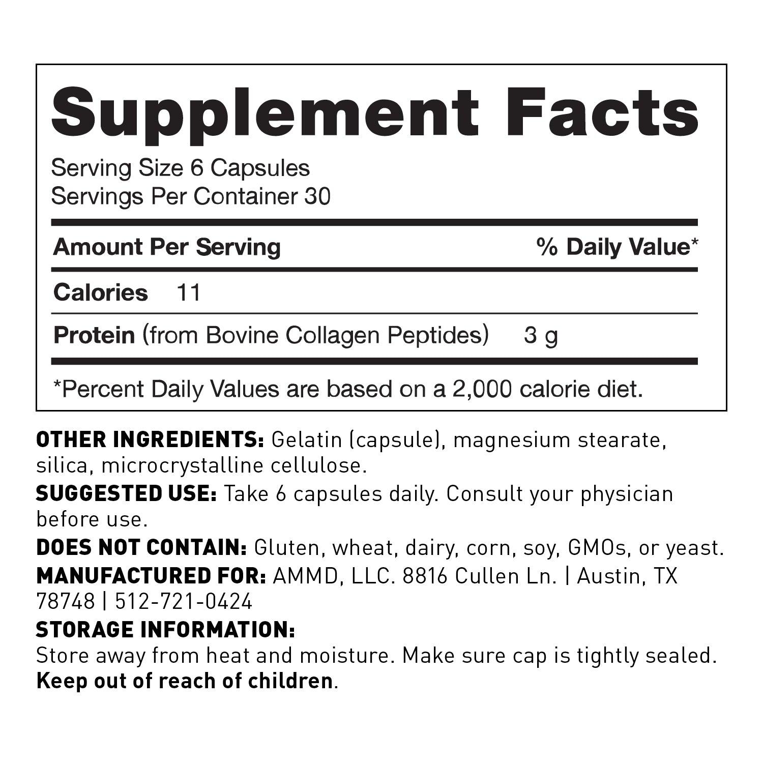 Collagen protein capsules for women and men - supplement facts - Amy Myers MD®