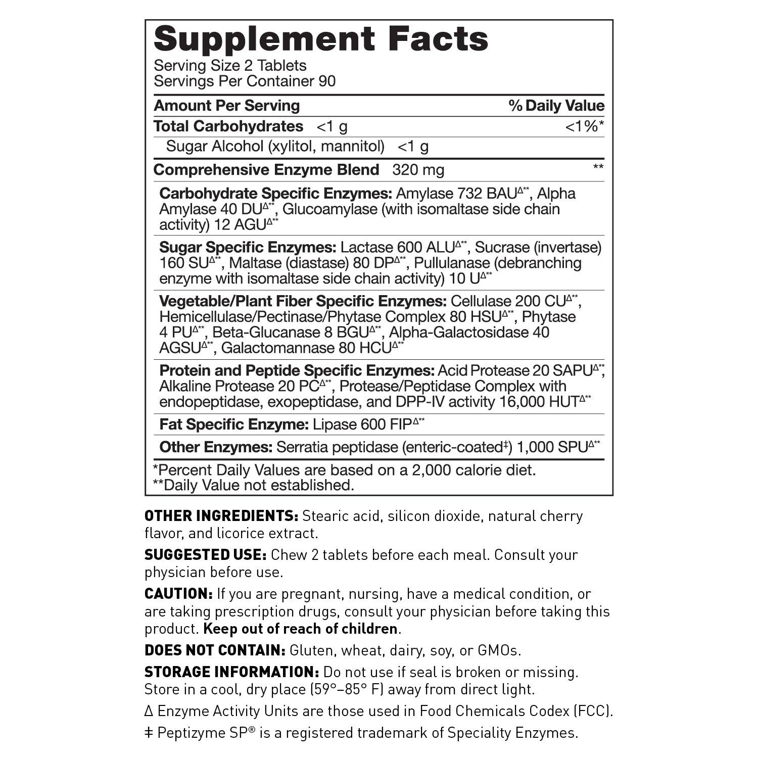 Chewable enzymes for digestion, 120 capsules - supplement facts - Amy Myers MD®