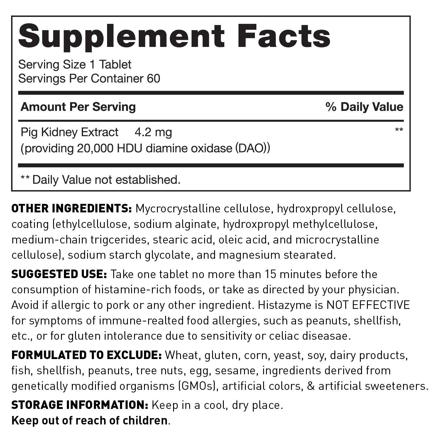 Histazyme supplement facts