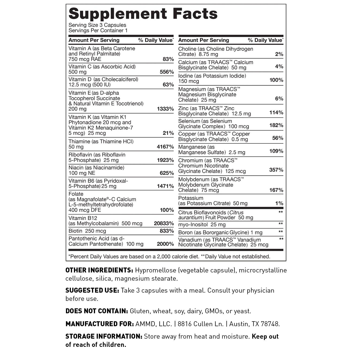 Multivitamin 7 Day Pack - Supplement Facts and ingredients - Amy Myers MD