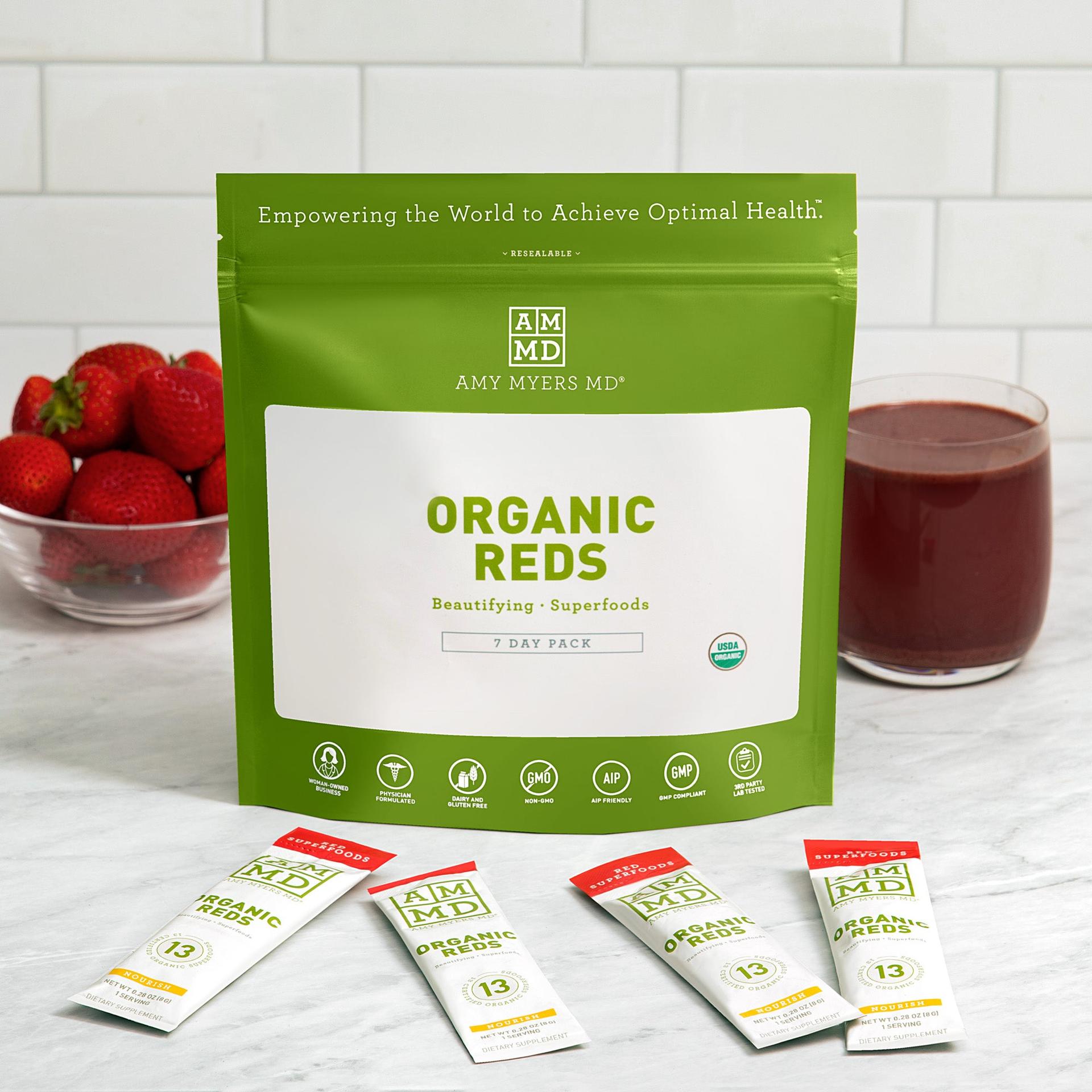A bag of Organic Reds 7 Day Packs - Front Image- Amy Myers MD®