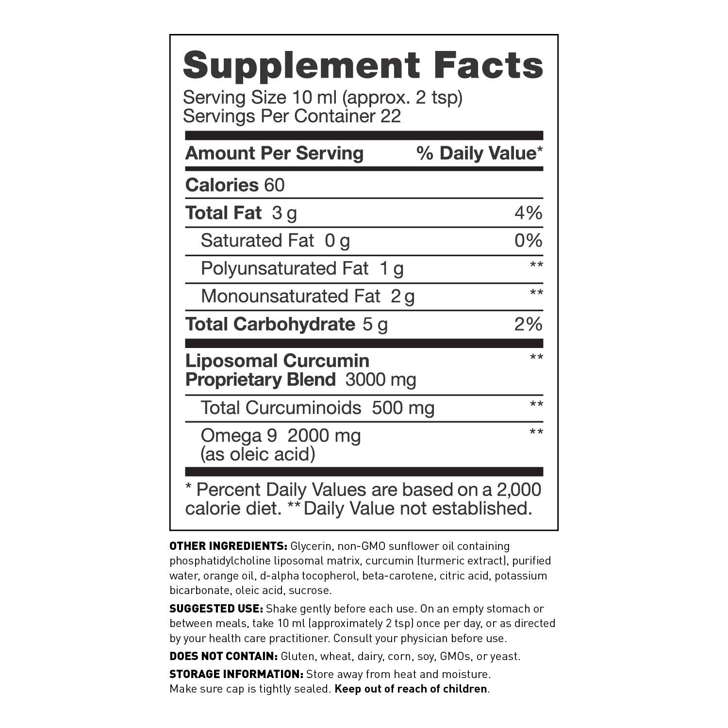Liposomal turmeric curcumin liquid supplement facts - Amy Myers MD®