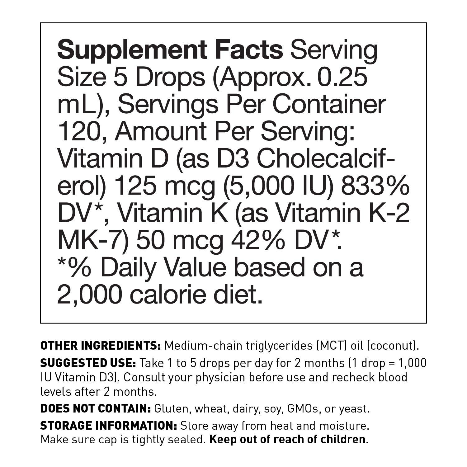 Liquid Vitamin D3 and K2 (MK7) - supplement facts - Amy Myers MD®