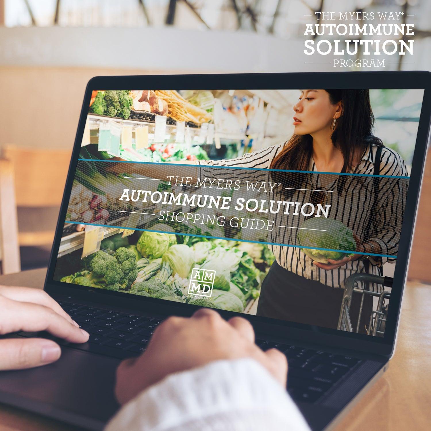A Woman views The Autoimmune Solution Shopping Guide on a laptop computer - Amy Myers MD®