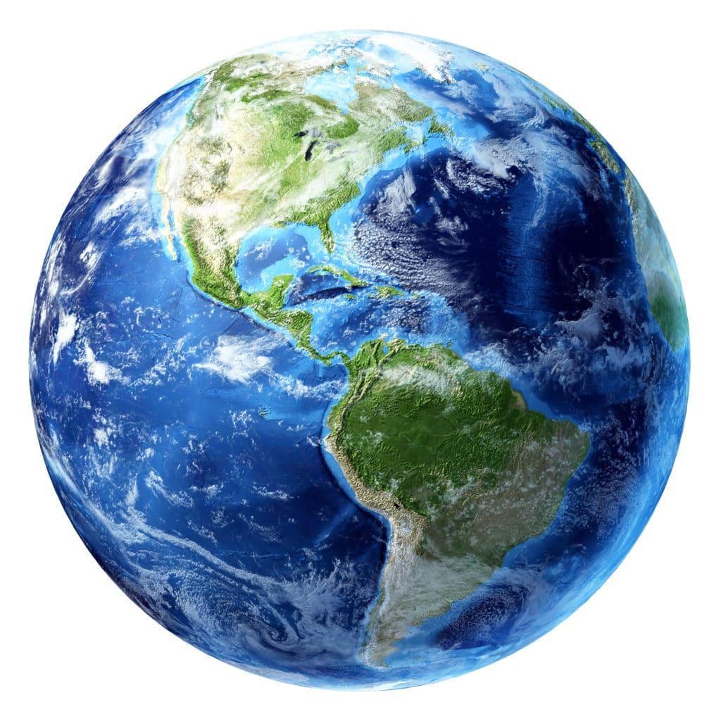 A globe view with North and South America centered