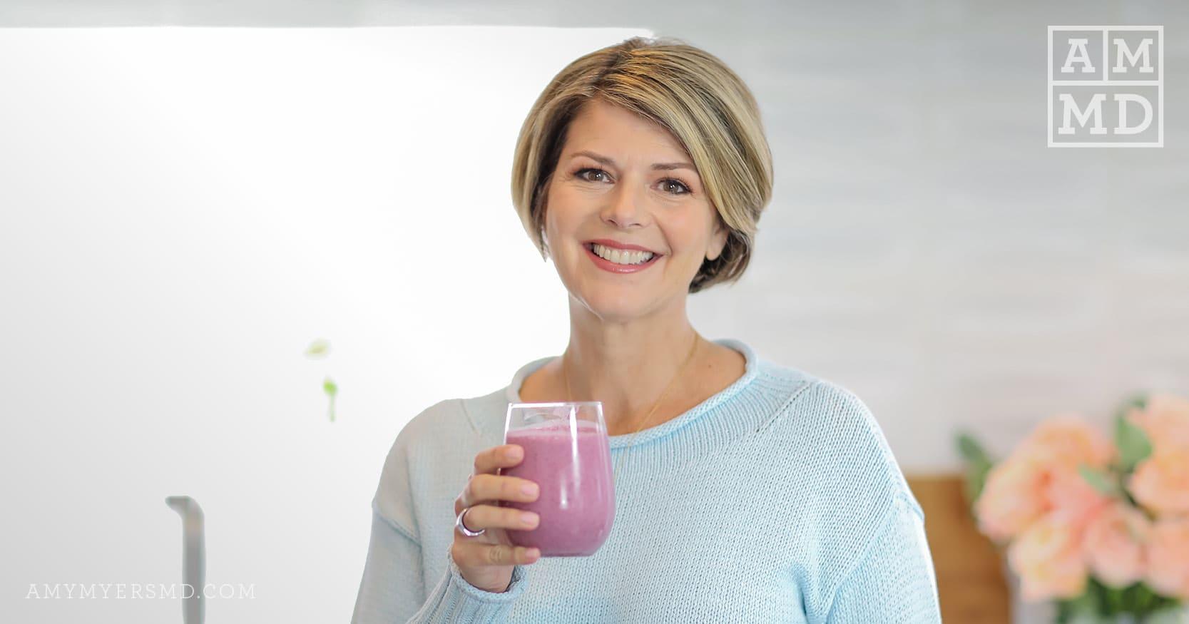 Dr. Myers Holding a Smoothie - The Four Pillars of The Myers Way® - Amy Myers MD