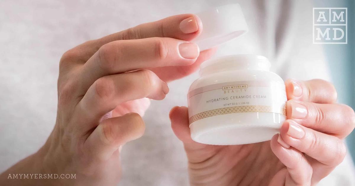 A container of hydrating ceramide cream.