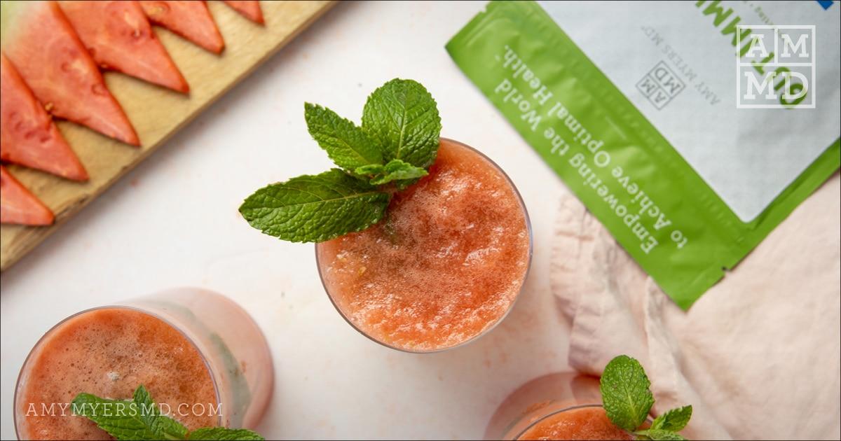 Glass with garnish - Watermelon Mojito Mocktail - Amy Myers MD®