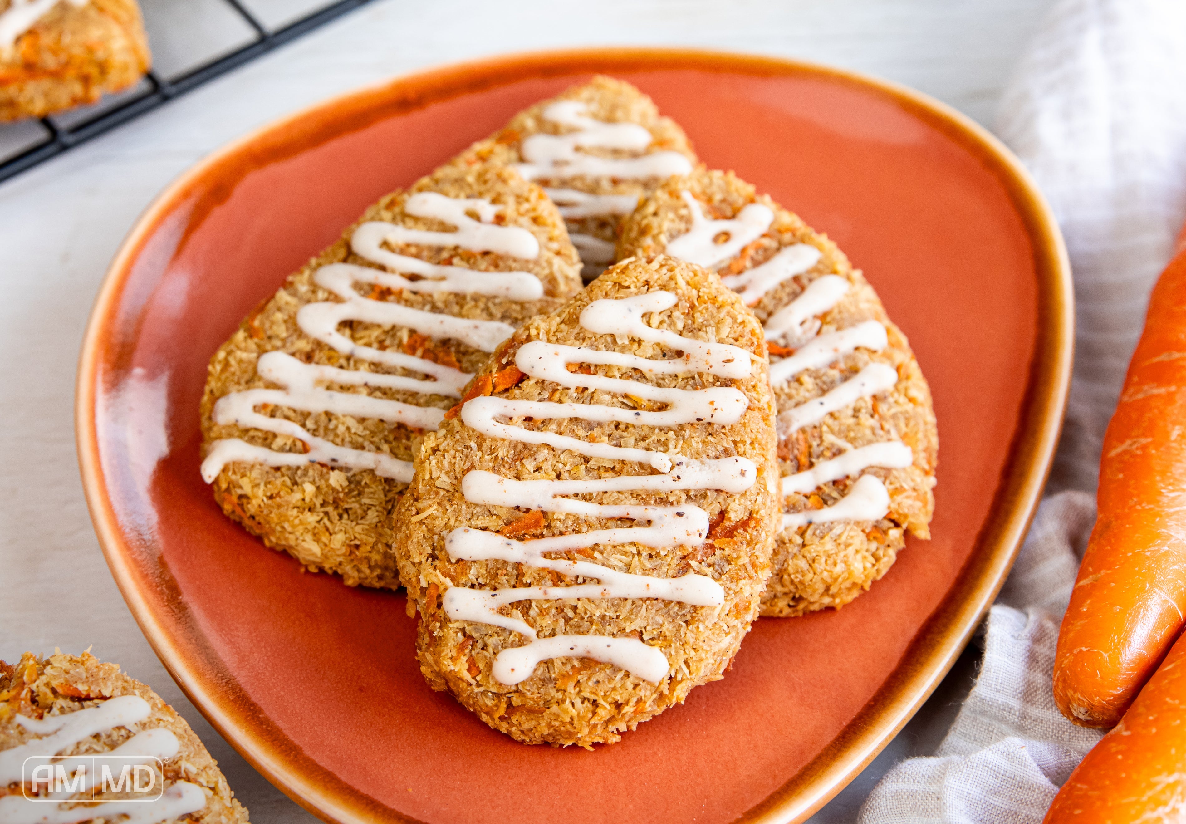 AIP carrot cake macaroons with coconut texture and vanilla glaze, a gluten-free dairy-free dessert with a soft, chewy bite