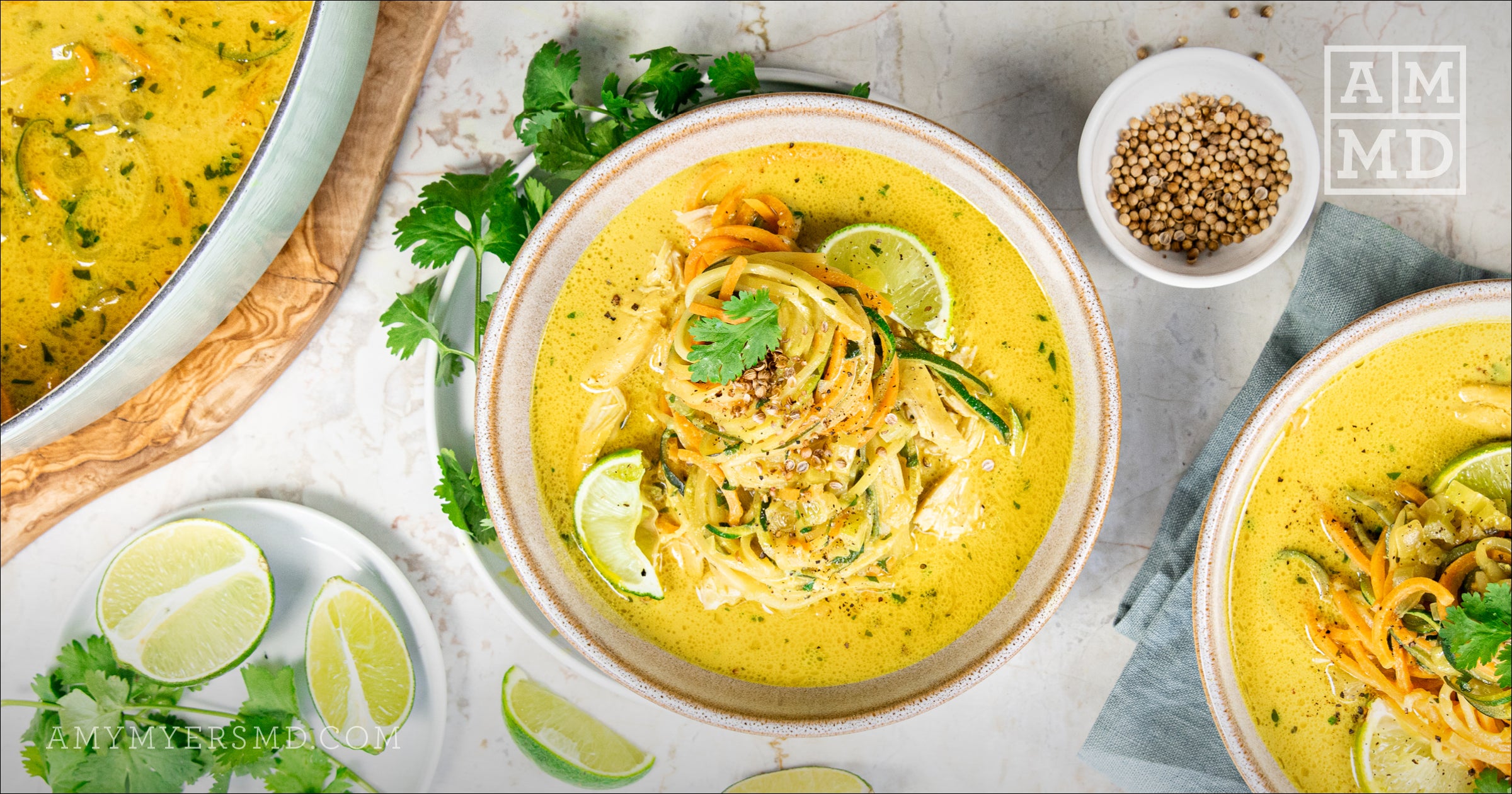 Bowl of Coconut Curry Chicken Zoodle Soup - Amy Myers MD®