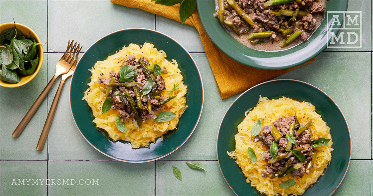 Plated Beef and Asparagus Spaghetti Squash - Amy Myers MD®