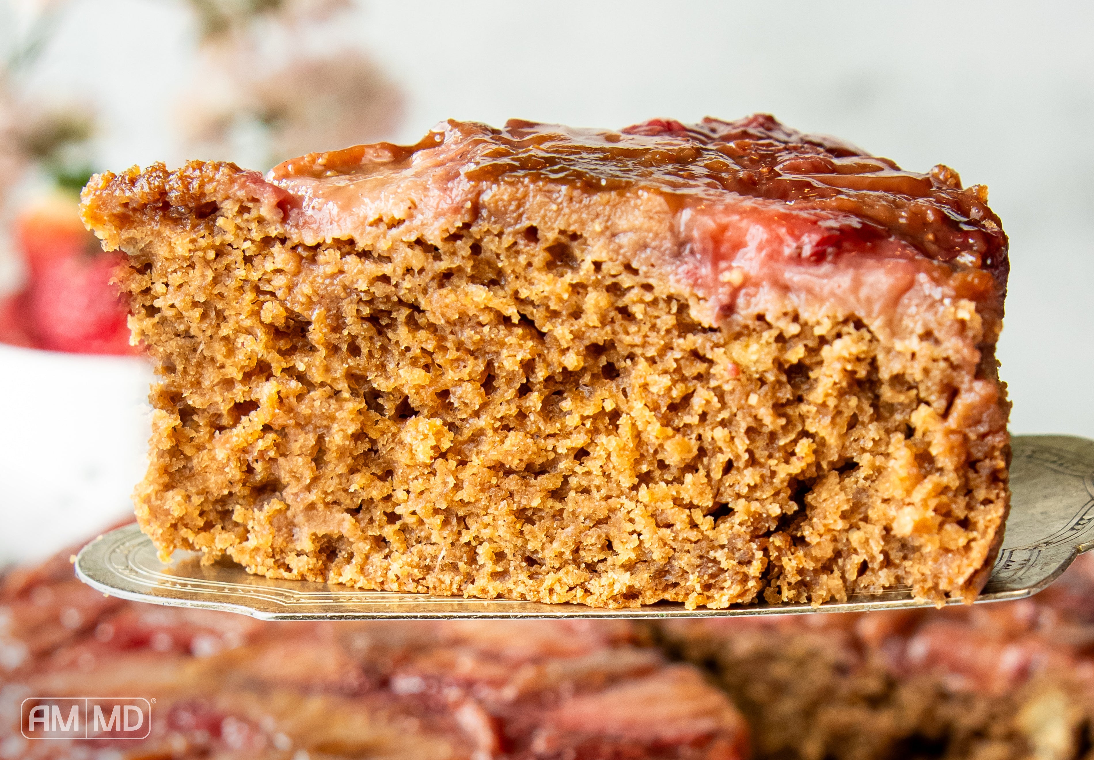 Slice of Strawberry Upside Down Cake - AMMD™