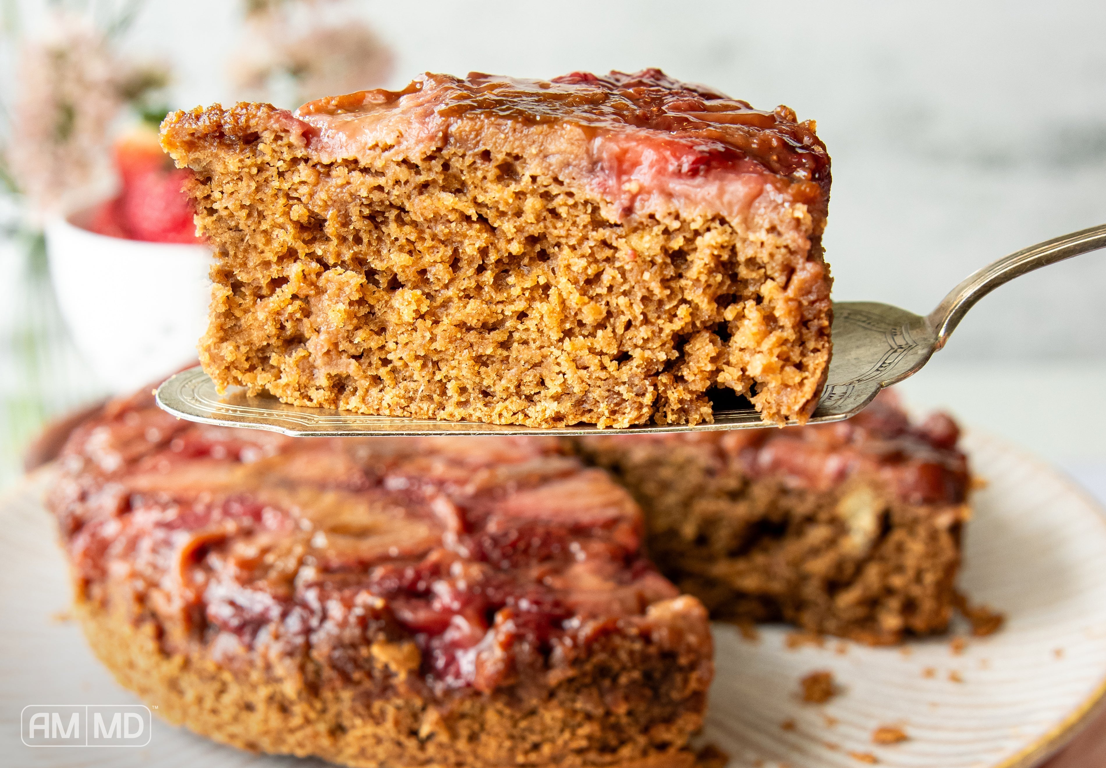 Slice of Strawberry Upside Down Cake - AMMD™